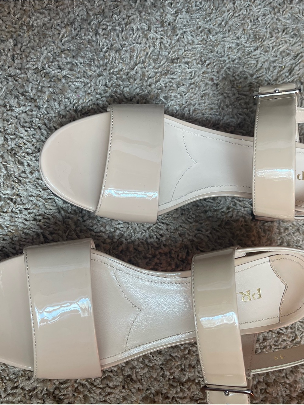 PRADA Nude Patent Leather Two-Strap Women’s Sandals